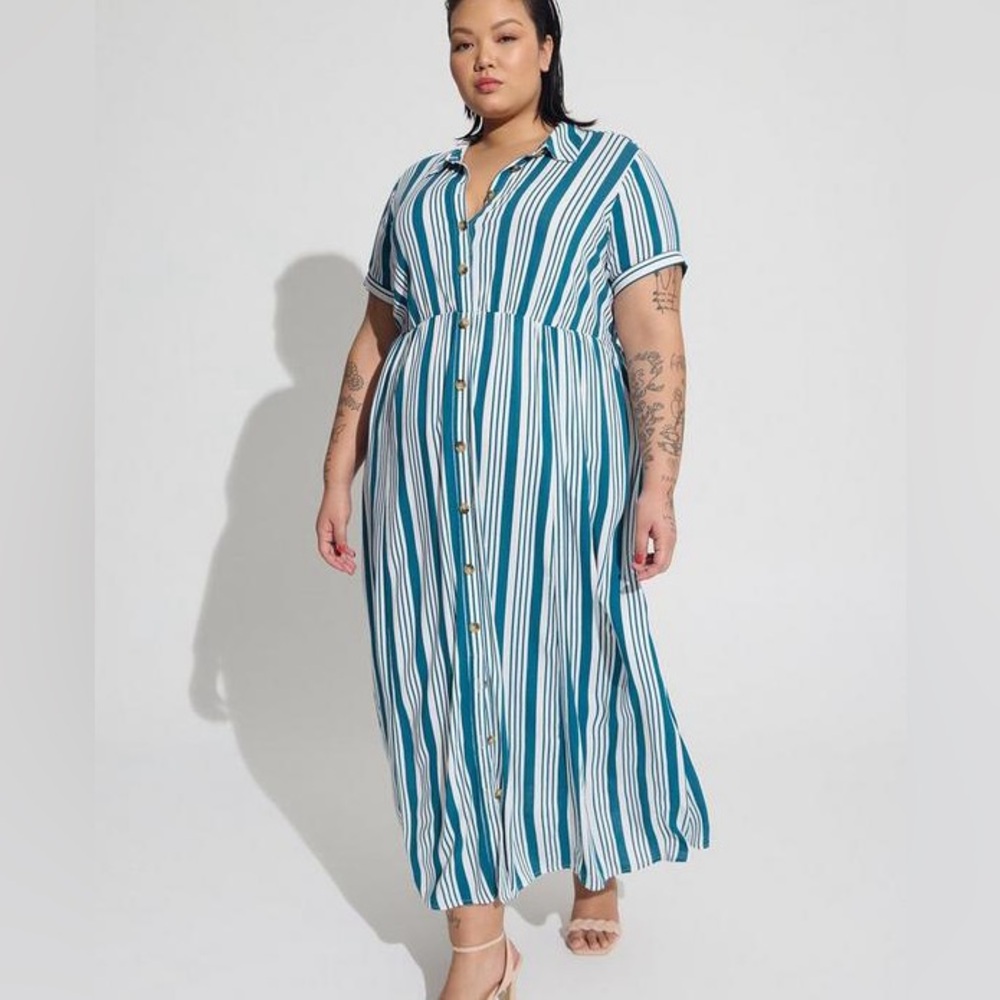 Torrid Dress Maxi Rayon Slub Button Front Godet A-line NEW